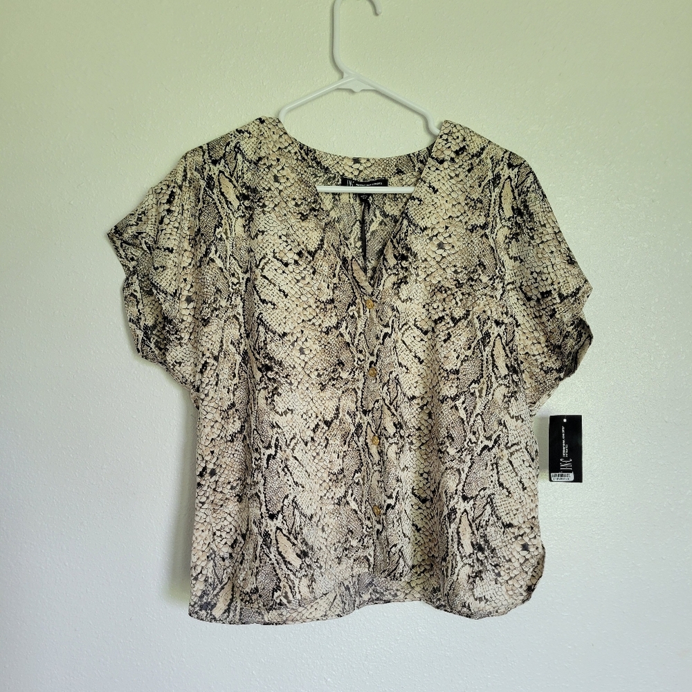 INC International Concepts Short Sleeve Pajama Blouse with Snakeskin Print